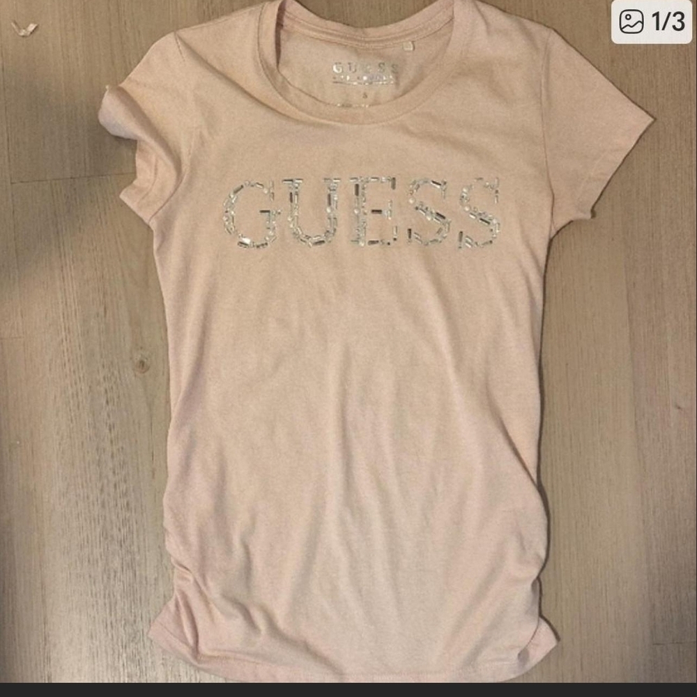 GUESS Light Pink Short Sleeve Tee with Crystal Logo